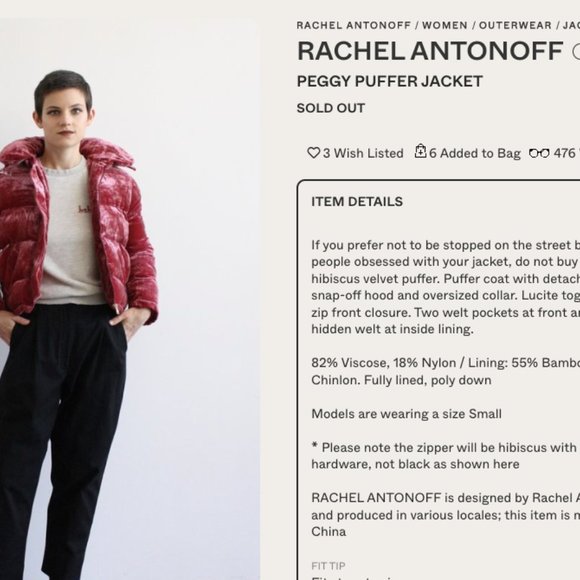 Rachel Antonoff x Anthropologie Peggy Velvet Puffer Jacket Women's Size M - Picture 3 of 16